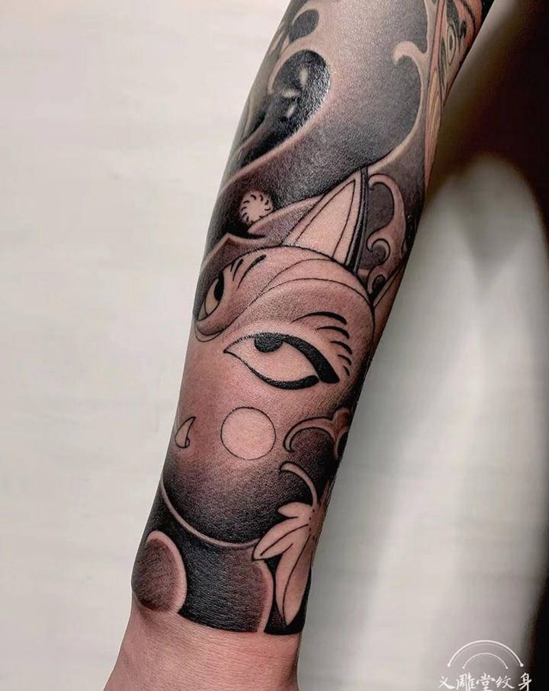 狐面纹身图片_手臂老传统纹身图案
