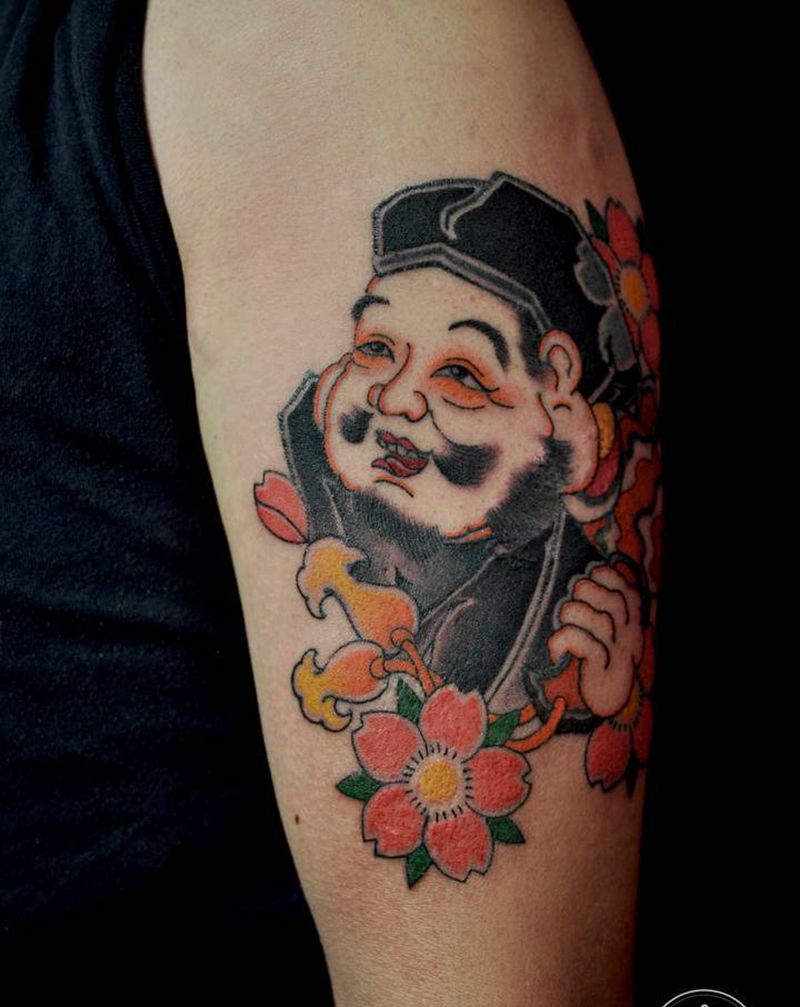 大臂福神大黑天纹身图片_手臂老传统纹身图案