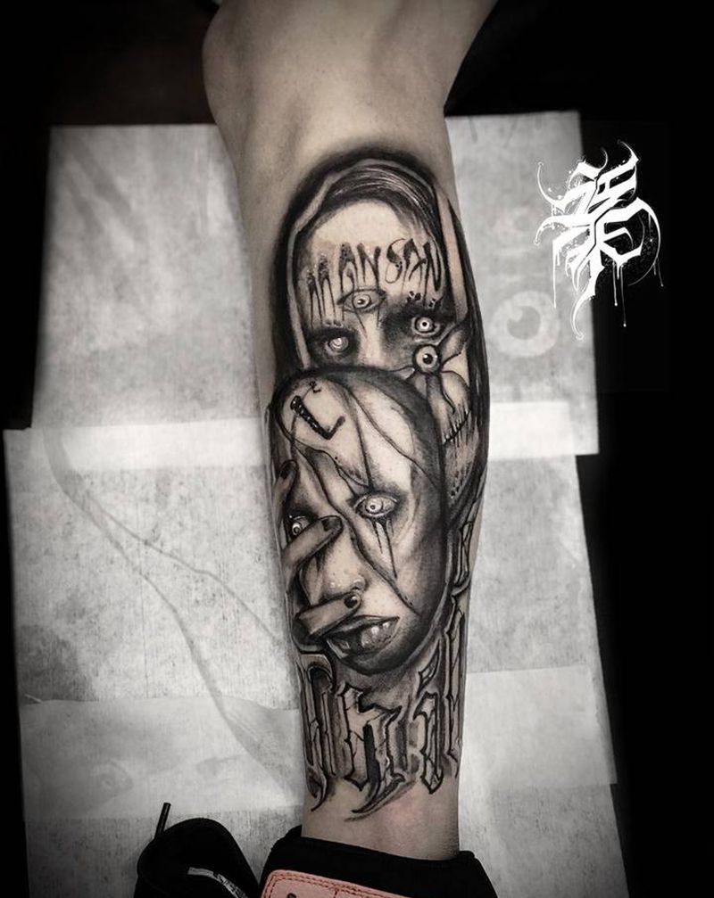 暗黑纹身图片_腿部纹身图案