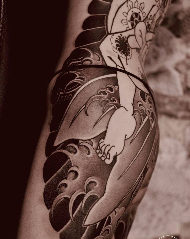 传统满背进度展示纹身图片_背部老传统纹身图案