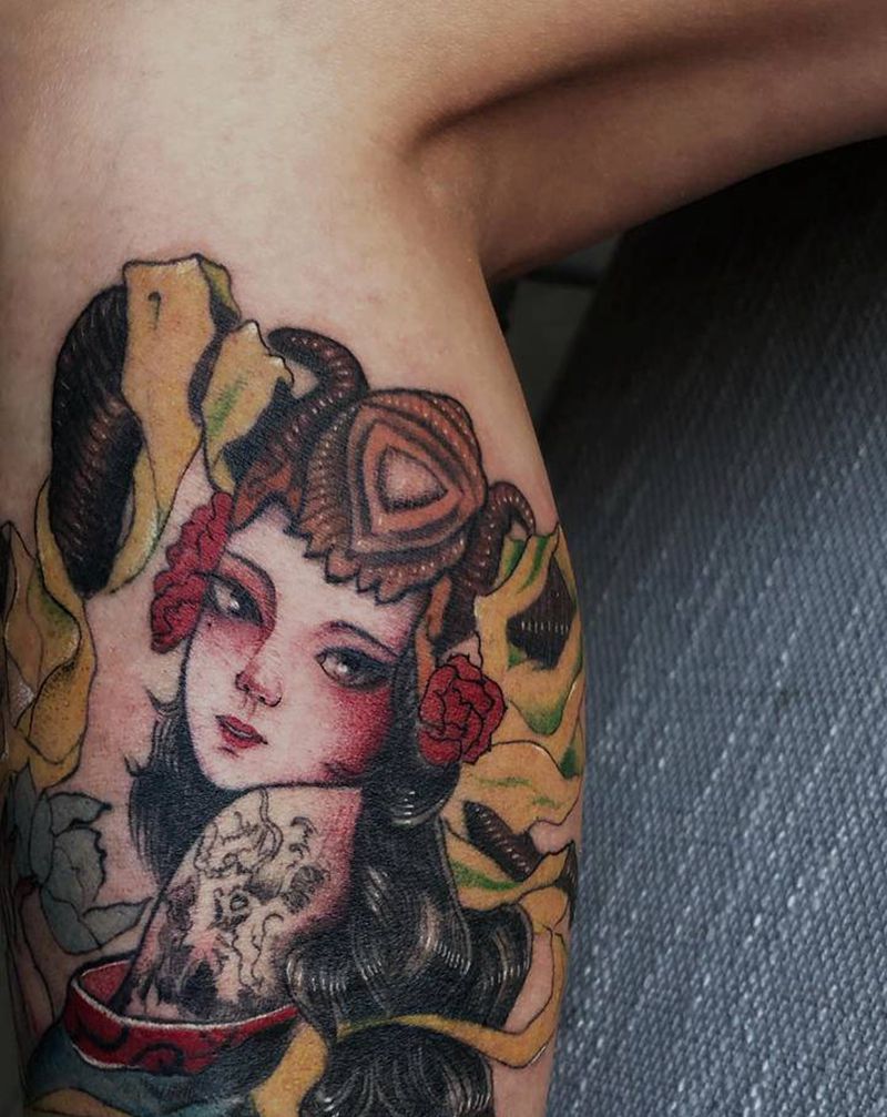 少女纹身图片_腿部新传统纹身图案