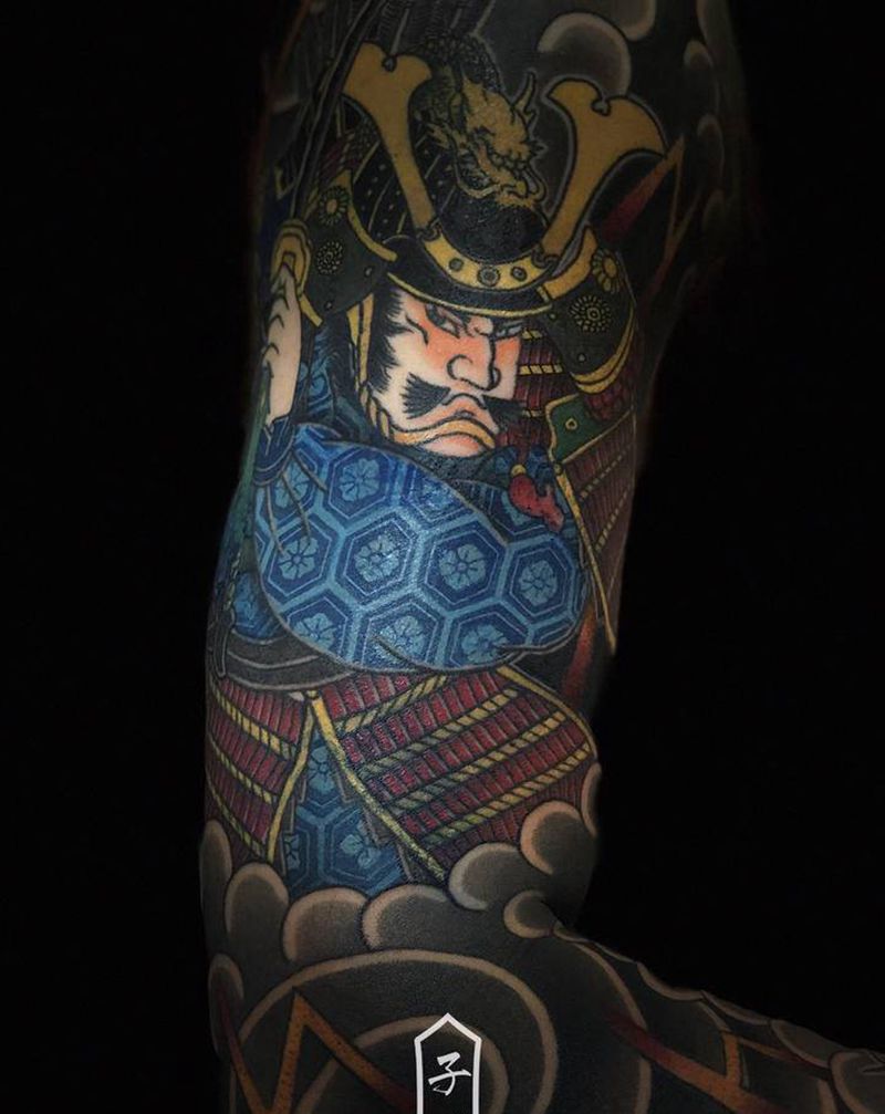 武士纹身图片_手臂老传统武士纹身图案