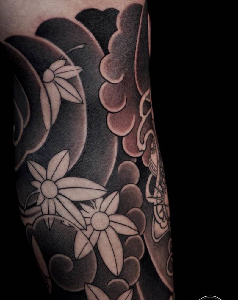 武士虎进度展示纹身图片_腿部老传统纹身图案