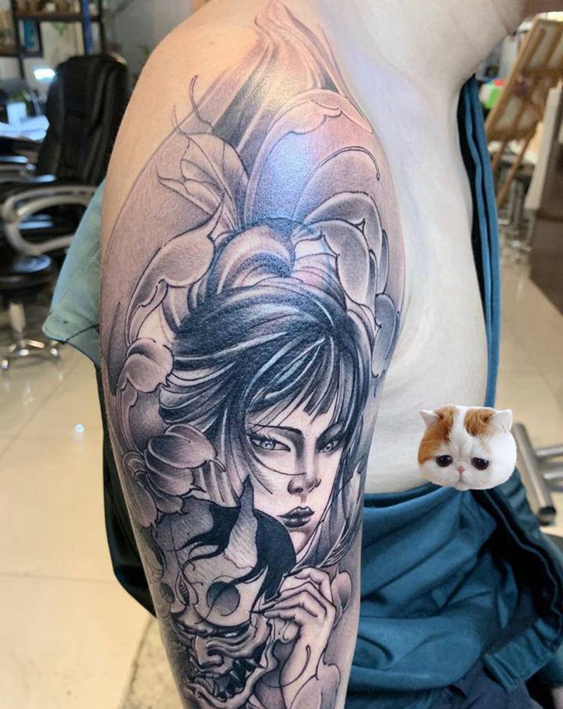 艺妓遮盖纹身图片_新传统纹身图案