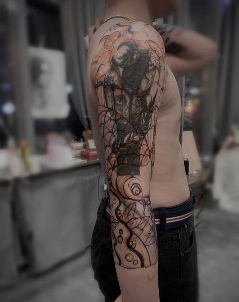 走线/老传统七分遮盖纹身图片_手臂老传统纹身图案