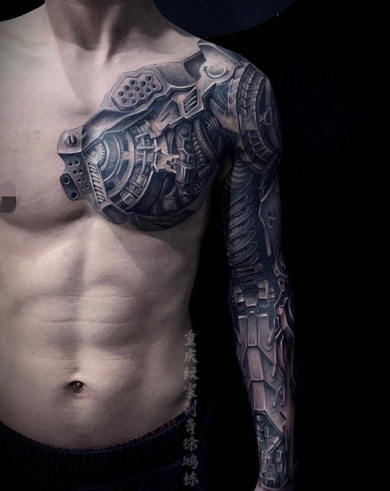 机械臂纹身图片_手臂欧美写实纹身图案