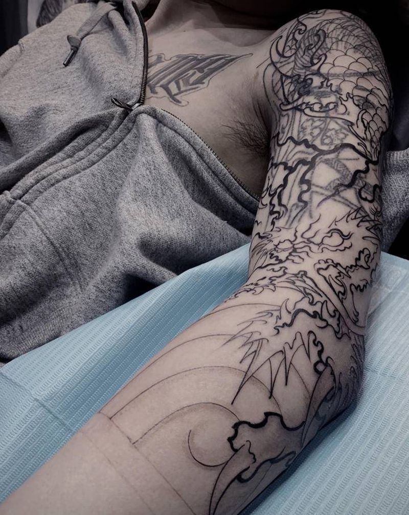 七分袖/遮盖纹身图片_手臂老传统纹身图案