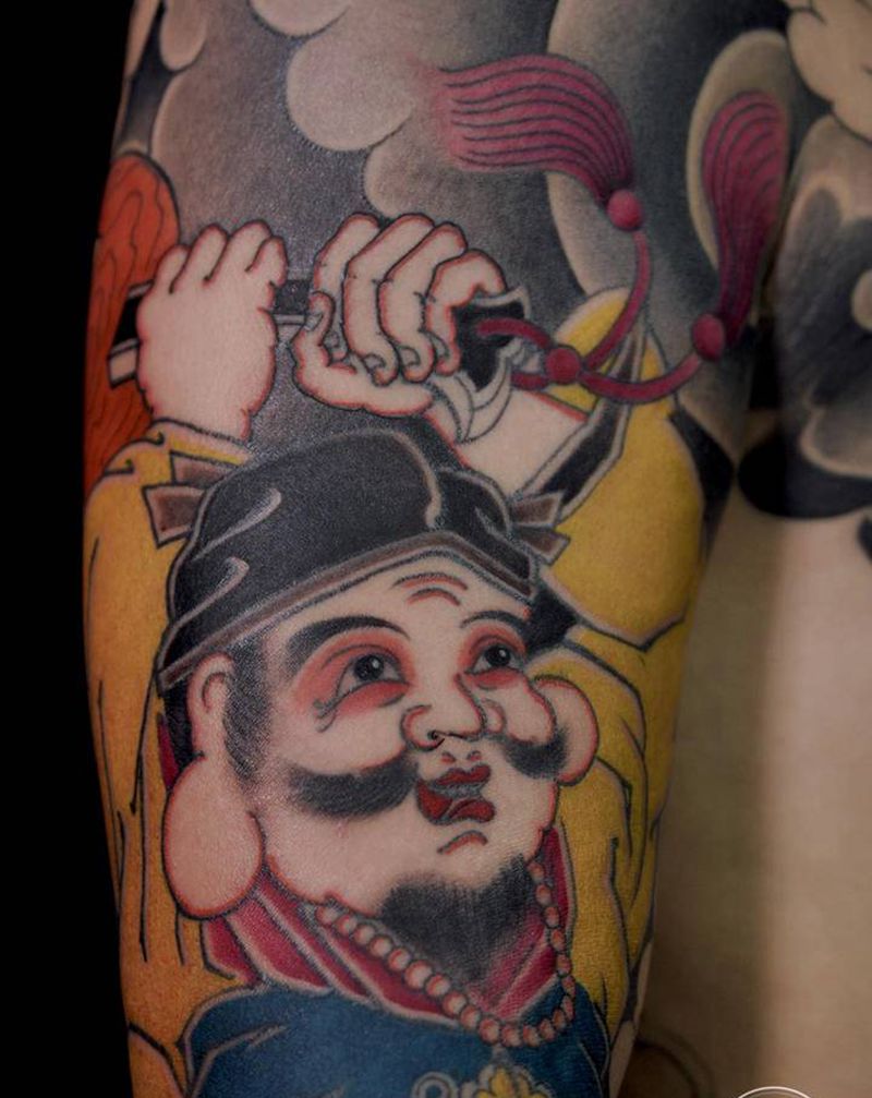 大黑天纹身图片_手臂老传统纹身图案