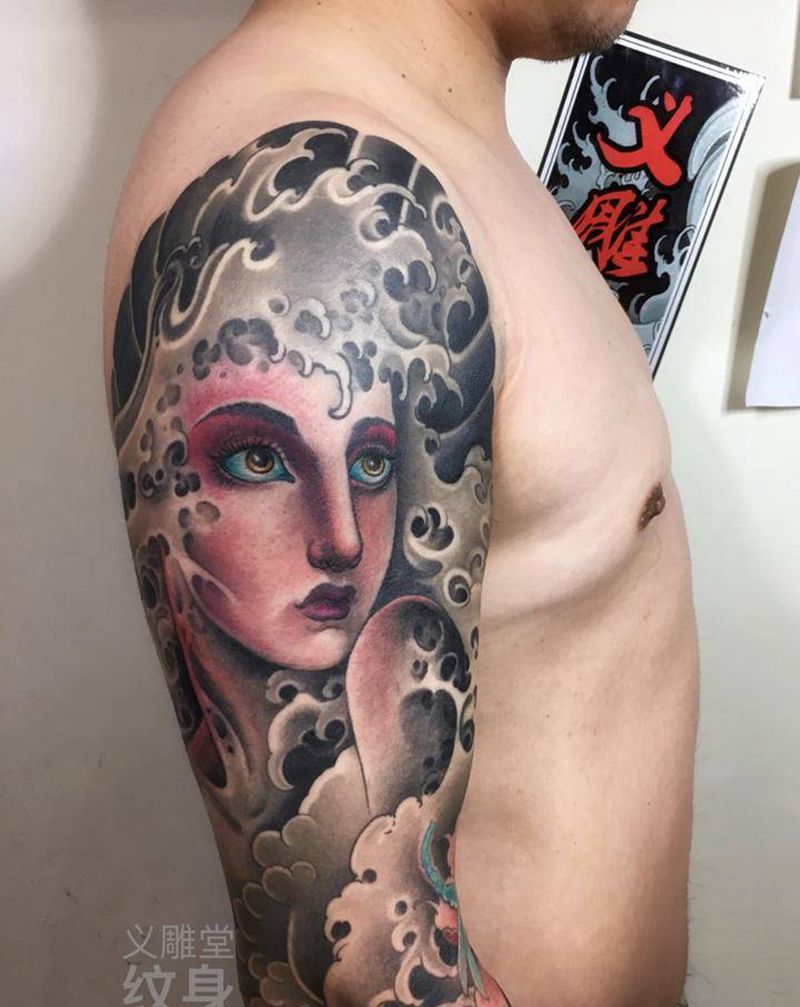 海洋女神Thetis纹身图片_手臂欧美写实纹身图案