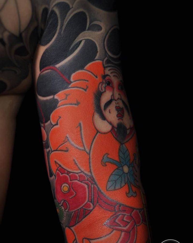 惠比寿纹身图片_手臂老传统纹身图案