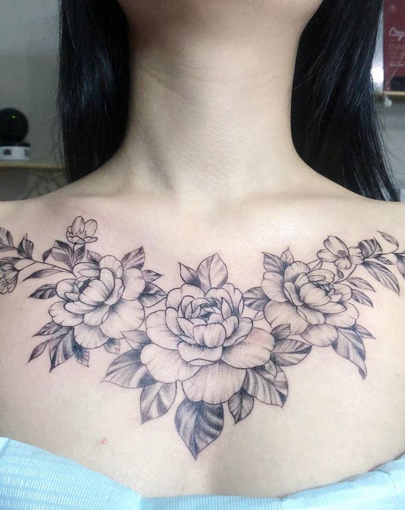 素花纹身图片_胸部腰部新传统纹身图案