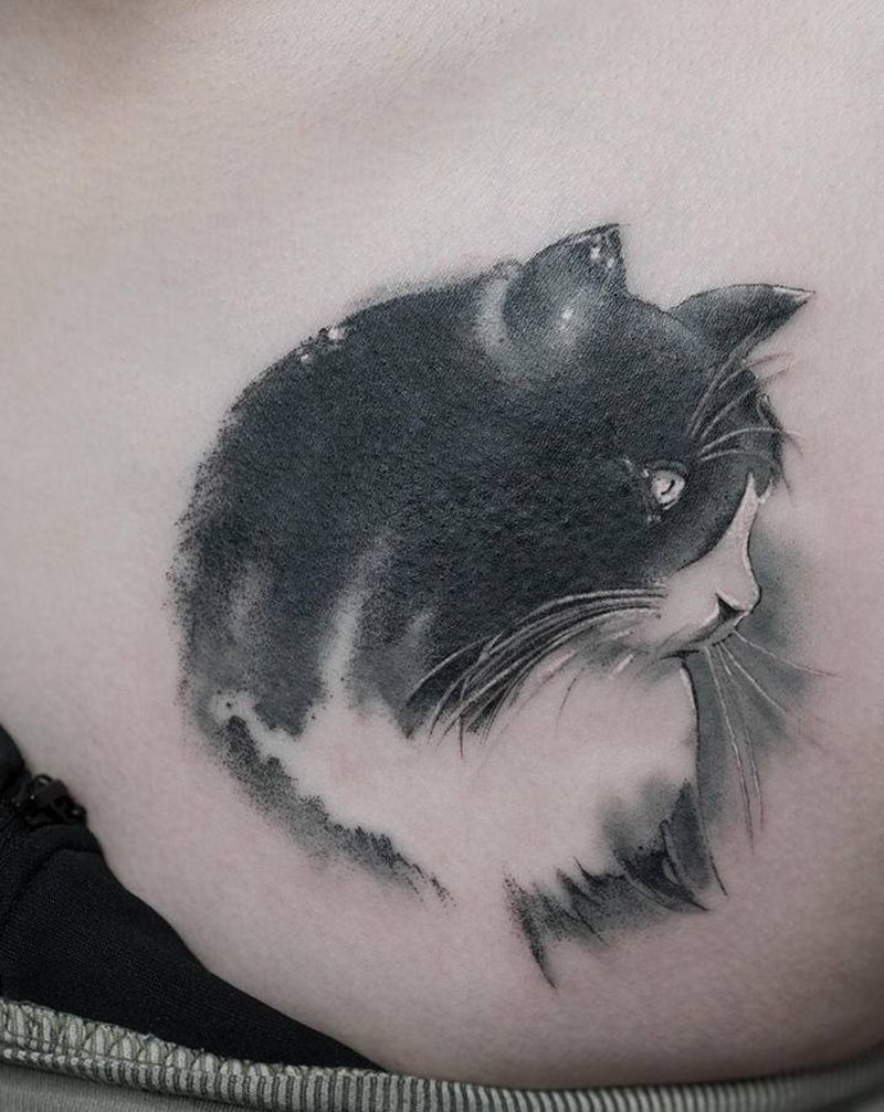 遮盖猫纹身图片_手部手臂水彩水墨纹身图案