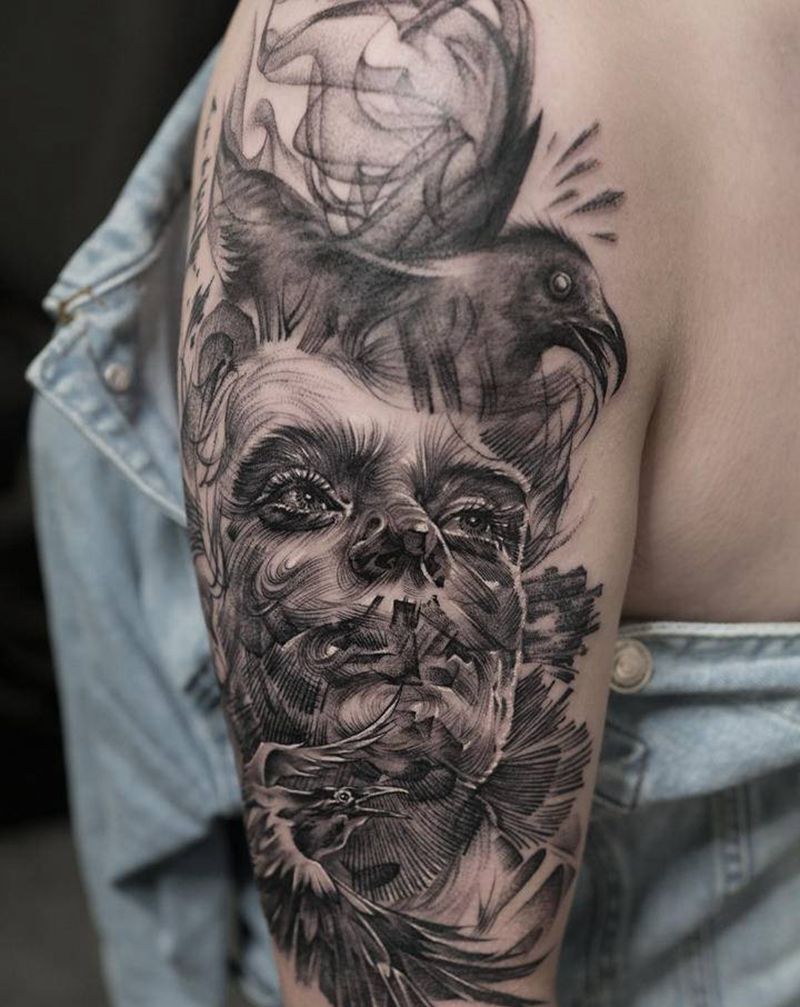 恶纹身图片_手部手臂欧美写实水墨纹身图案