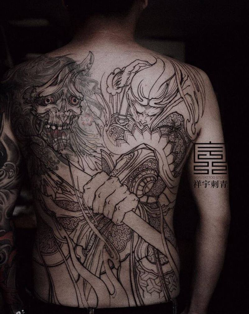 心魔未完纹身图片_背部新传统大圣纹身图案