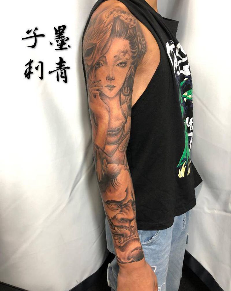 艺妓般若纹身图片_手臂新传统纹身图案