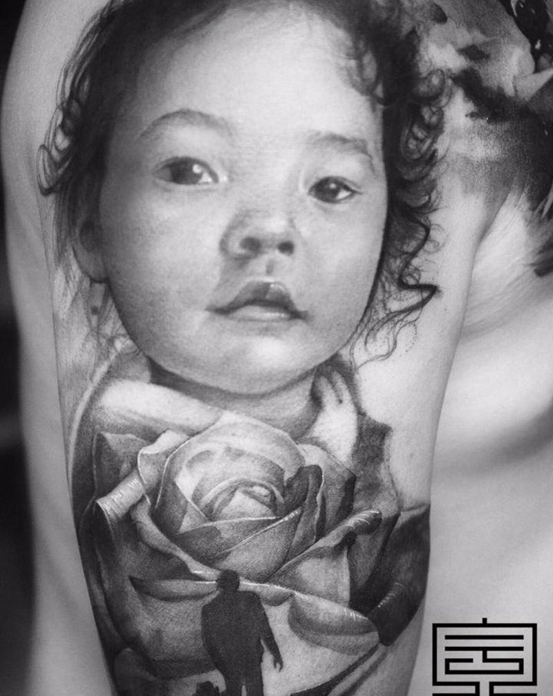 父爱纹身图片_手臂胸部欧美写实肖像纹身图案