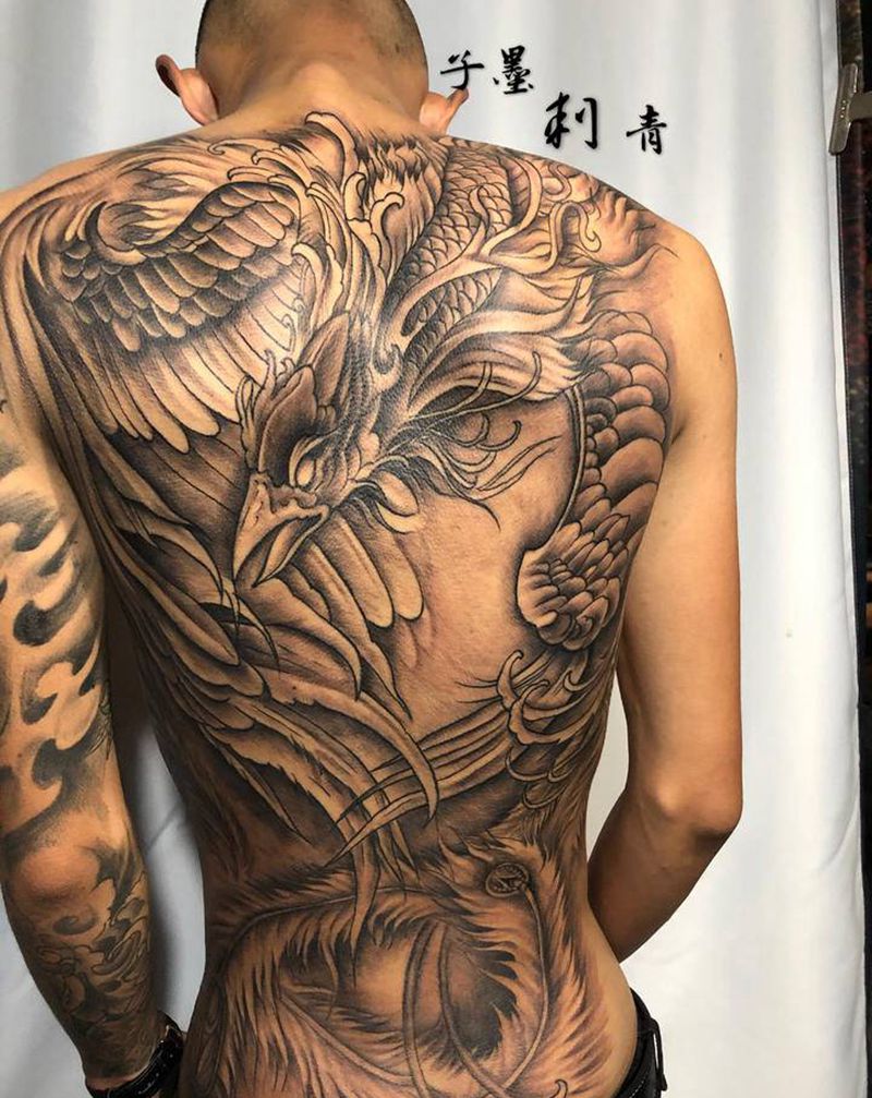 朱雀纹身图片_背部新传统纹身图案