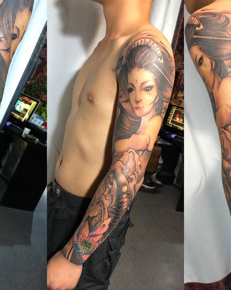 艺妓纹身图片_手臂新传统纹身图案