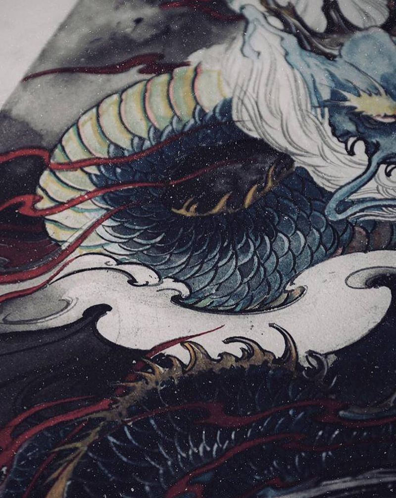 定制手稿纹身图片_手臂新传统龙纹身图案