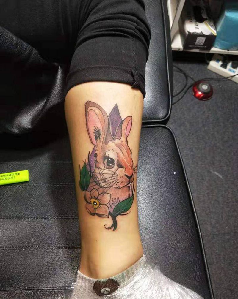 兔纹身图片_腿部New School纹身图案