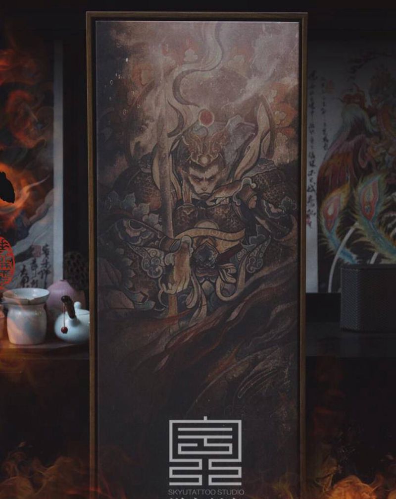 【齐天】原创自由稿纹身图片_背部新传统齐天大圣纹身图案