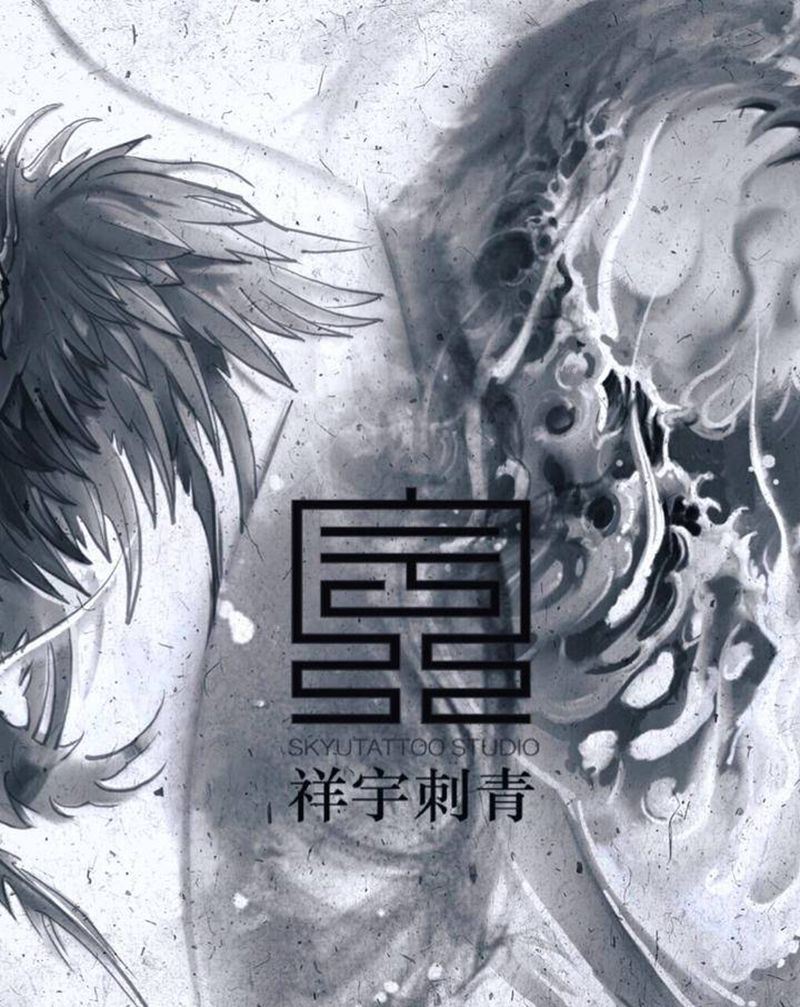 定制手稿纹身图片_背部欧美写实不死鸟纹身图案