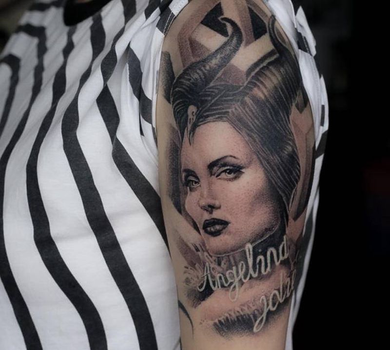 Angelina Jolie纹身图片_手臂欧美写实纹身图案