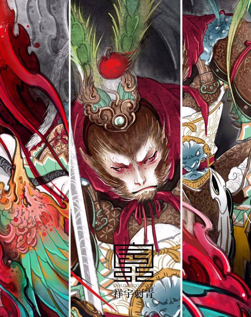 齐天大圣之『紫金凤靈』纹身图片_脚部新传统纹身图案