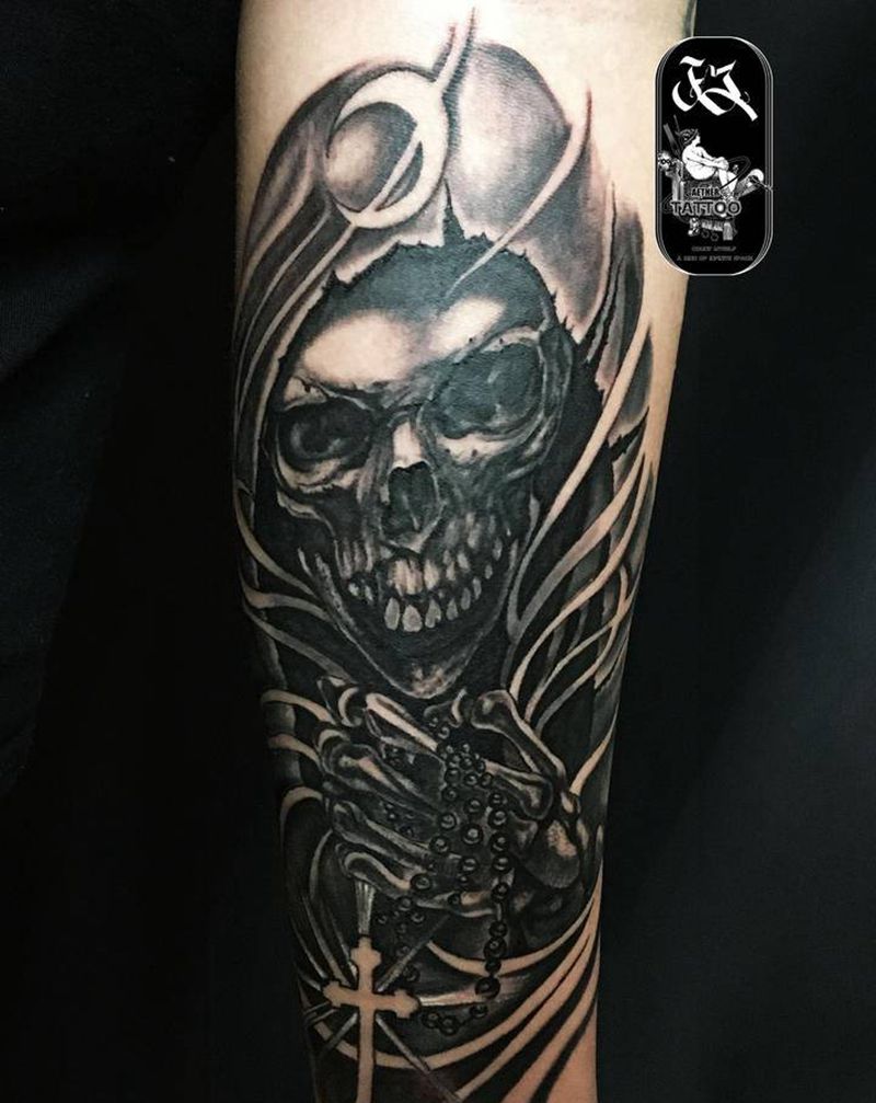 黑臂遮盖纹身图片_手臂欧美写实纹身图案