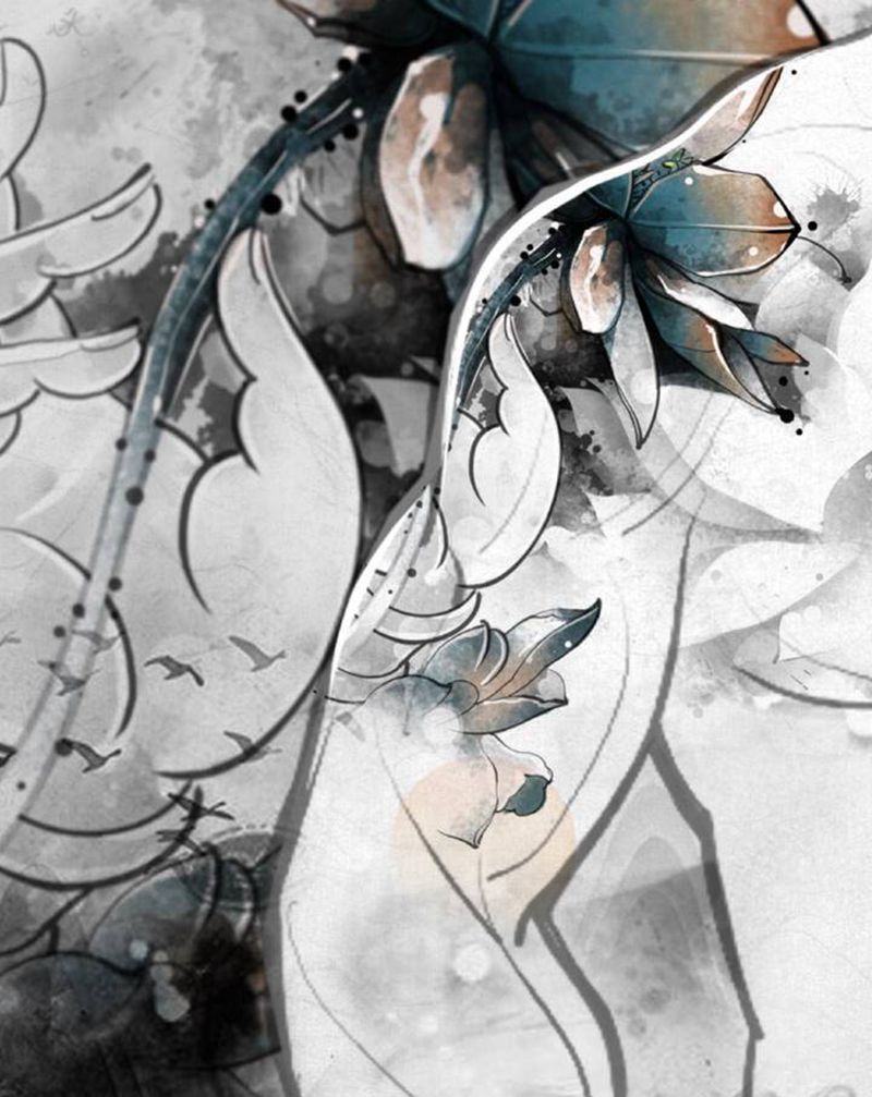 定制手稿纹身图片_手臂水墨莲花纹身图案