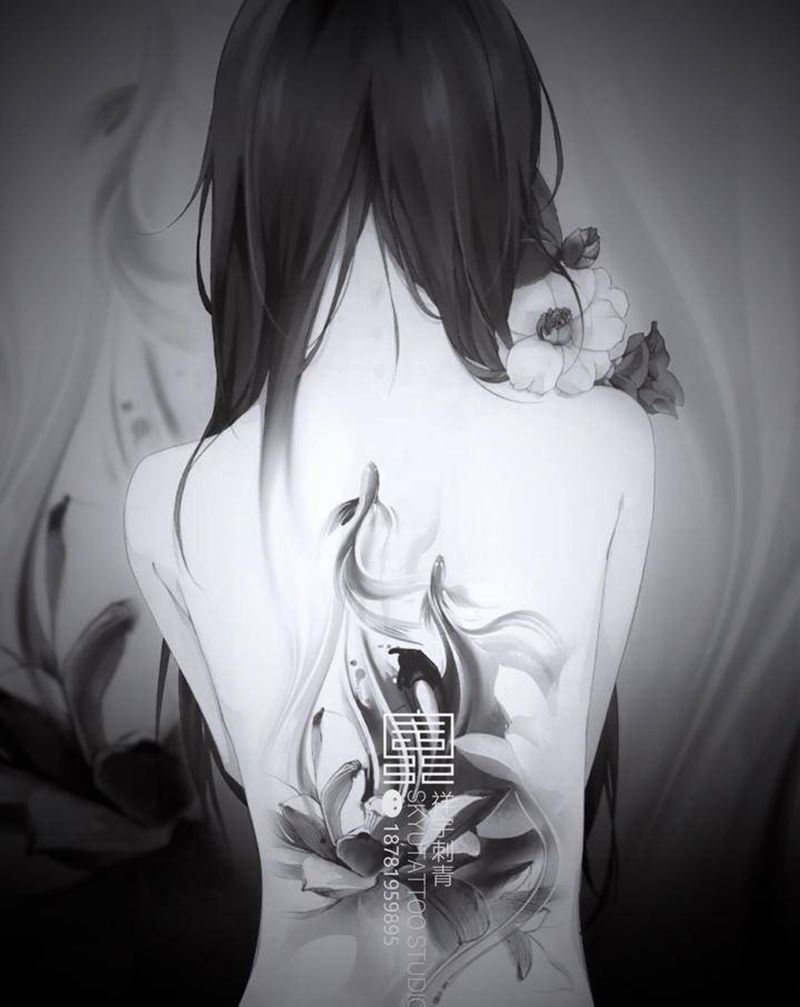 定制手稿纹身图片_背部水墨纹身图案