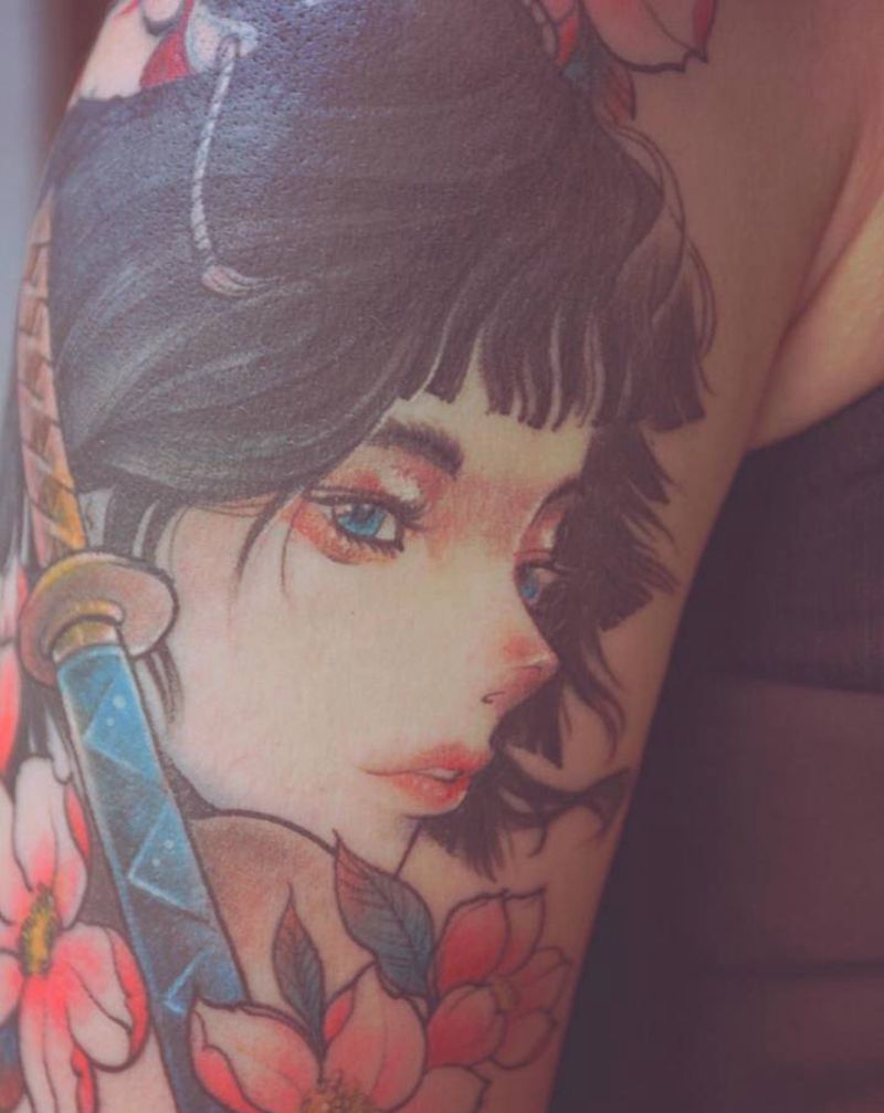 遮盖纹身图片_手臂New School女生 花纹身图案