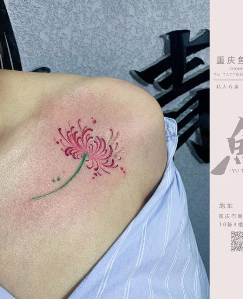 彼岸花纹身图片_胸部水彩纹身图案
