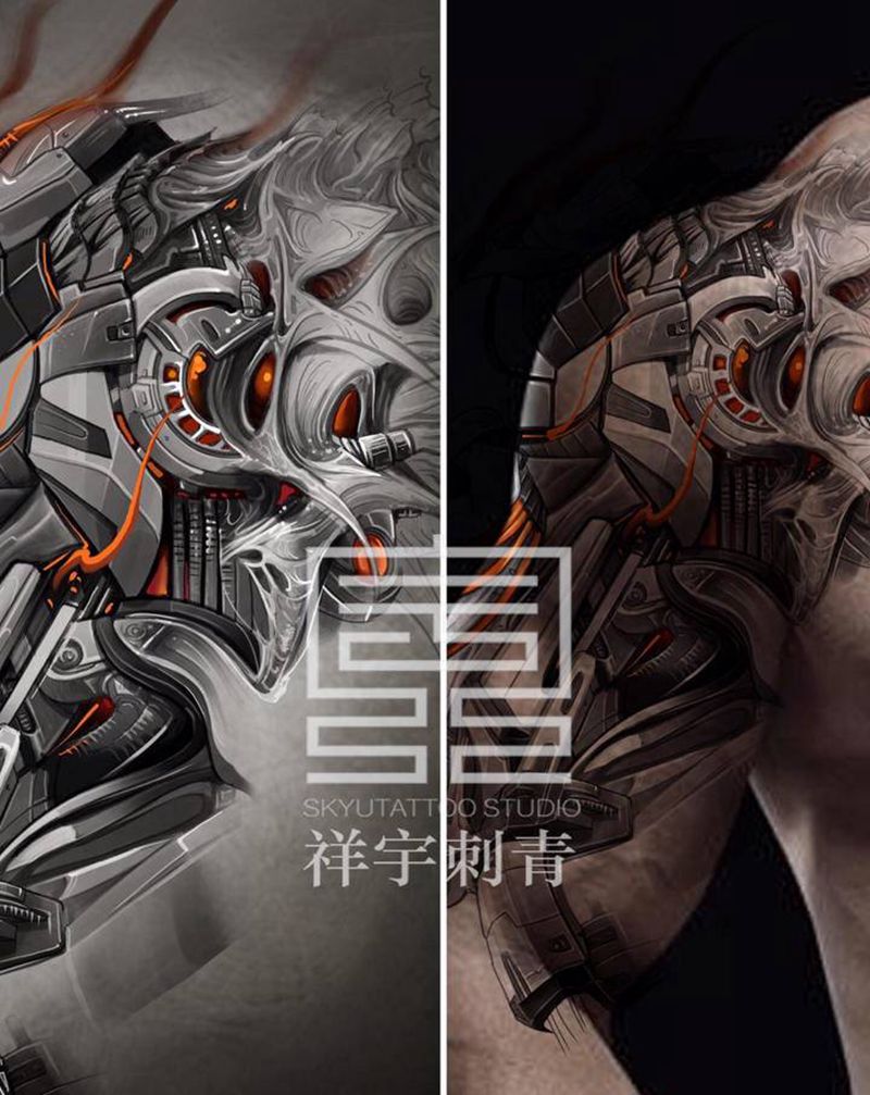 定制手稿【烈火战甲】纹身图片_手臂欧美写实机械纹身图案