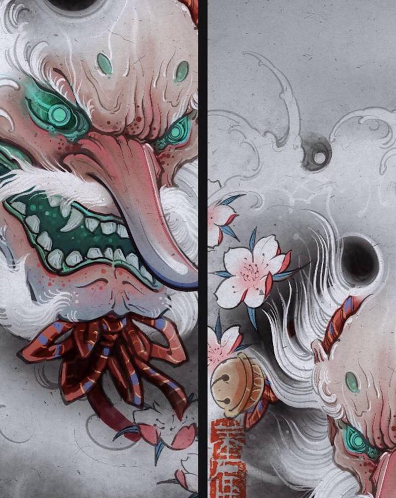 定制手稿纹身图片_手臂新传统天狗纹身图案