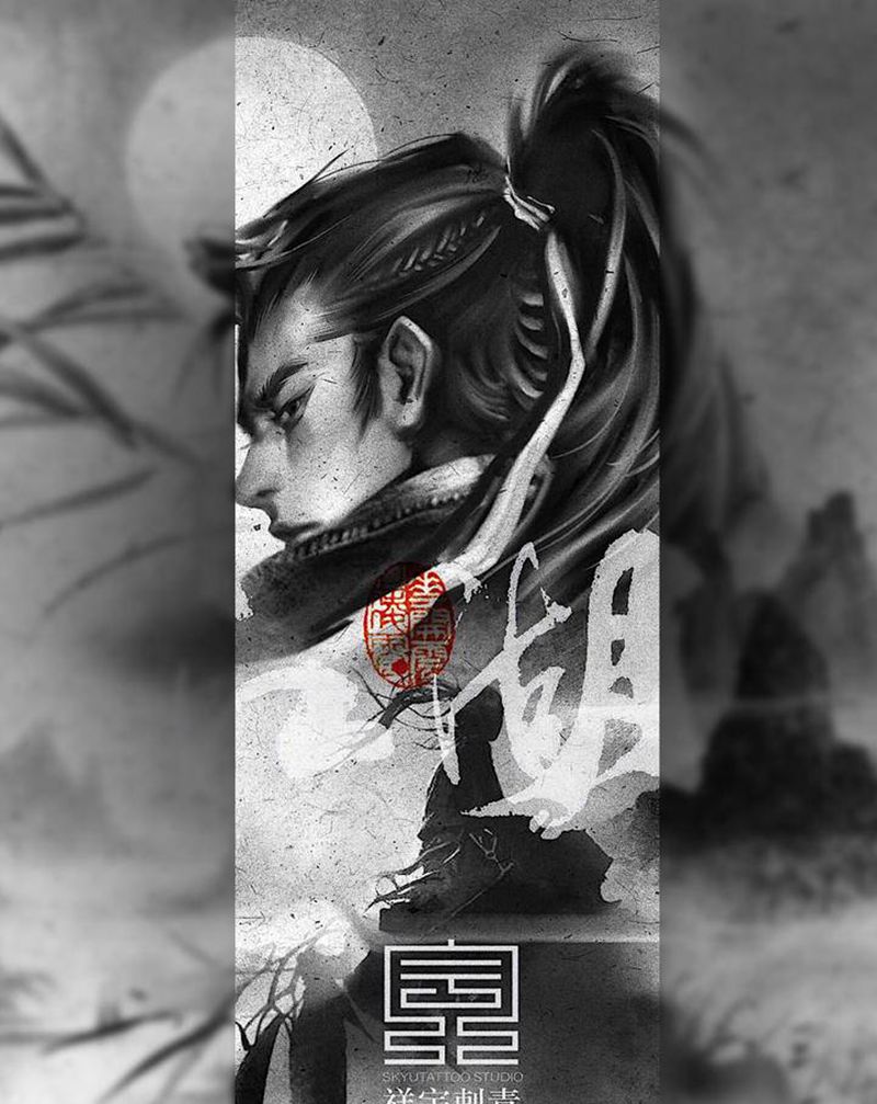 定制手稿纹身图片_手臂新传统武侠 江湖纹身图案