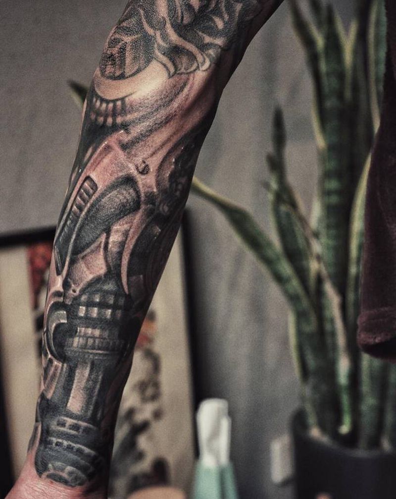 改造机械臂纹身图片_手臂欧美写实机械 遮盖纹身图案