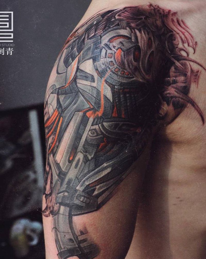 生化机胛纹身图片_手臂欧美写实机甲 生化纹身图案