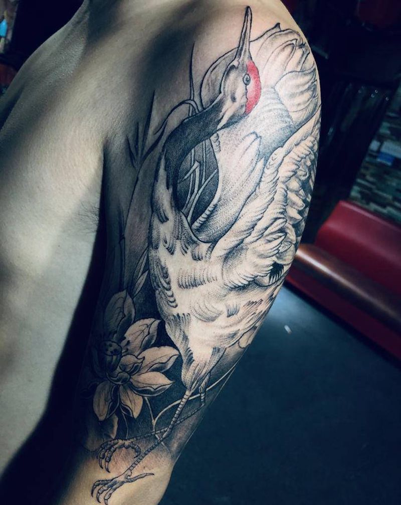 鹤纹身图片_胸部手部纹身图案