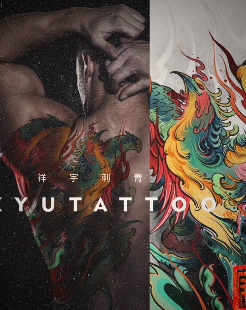 定制手稿纹身图片_背部新传统凤凰纹身图案