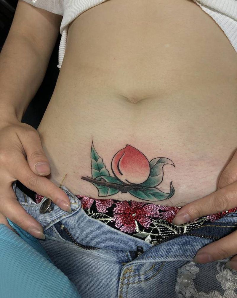 桃子纹身图片_腹部新传统老传统纹身图案