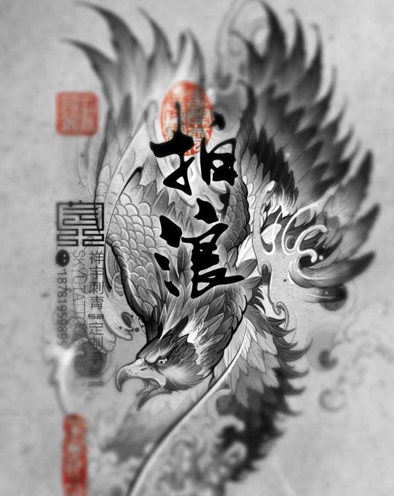 定制手稿拍浪纹身图片_手臂新传统鹰纹身图案