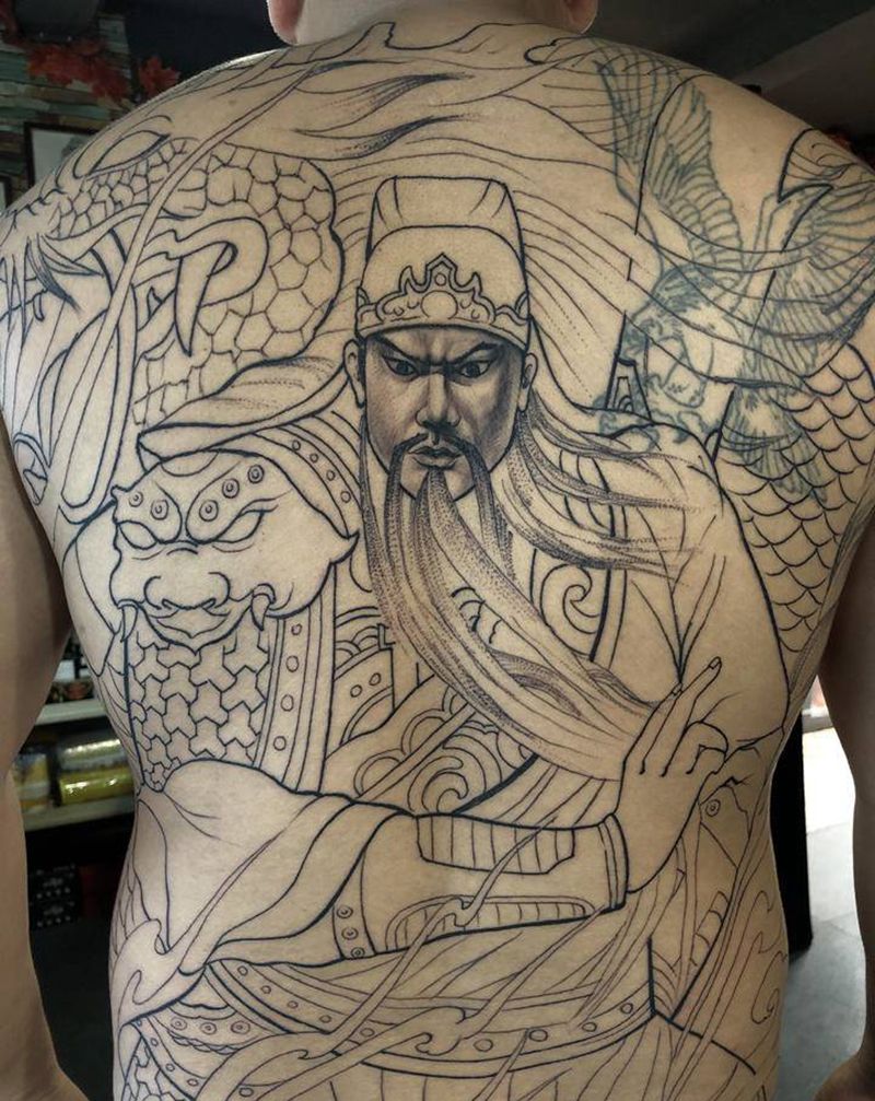关公纹身图片_背部新传统老传统纹身图案
