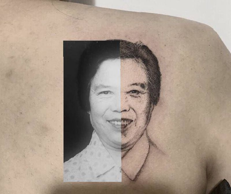 鹅，半成品纹身图片_肩部点刺欧美写实纹身图案