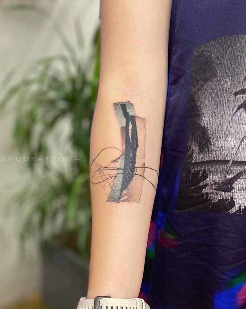 水墨抽象线条遮盖旧图纹身图片_手臂水墨线条纹身图案
