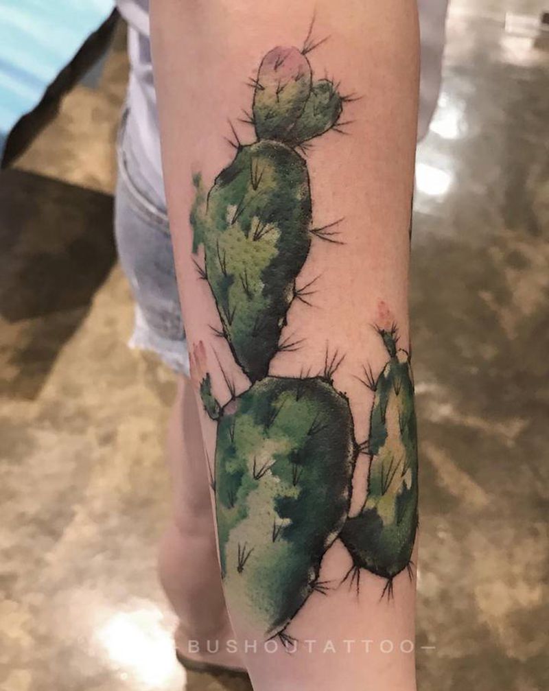 仙人掌纹身图片_手臂手部水墨水彩纹身图案