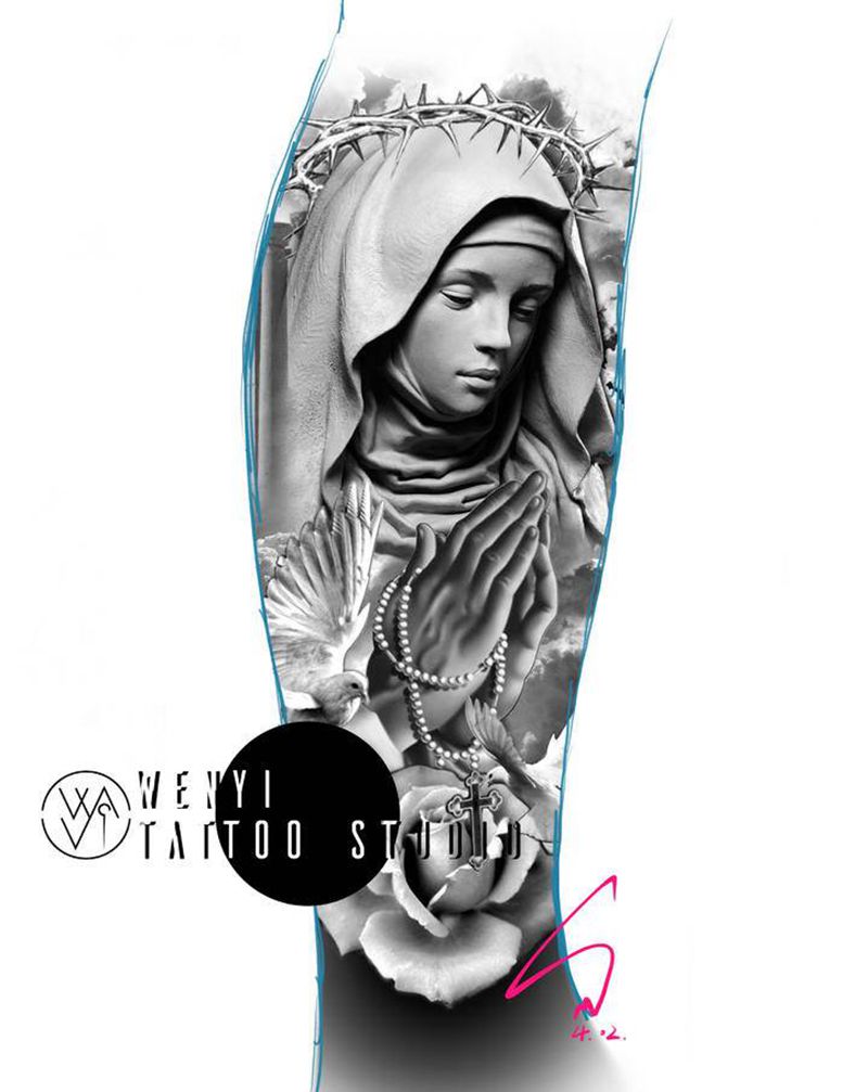 本店原創手稿纹身图片_腰部手臂欧美写实点刺纹身图案