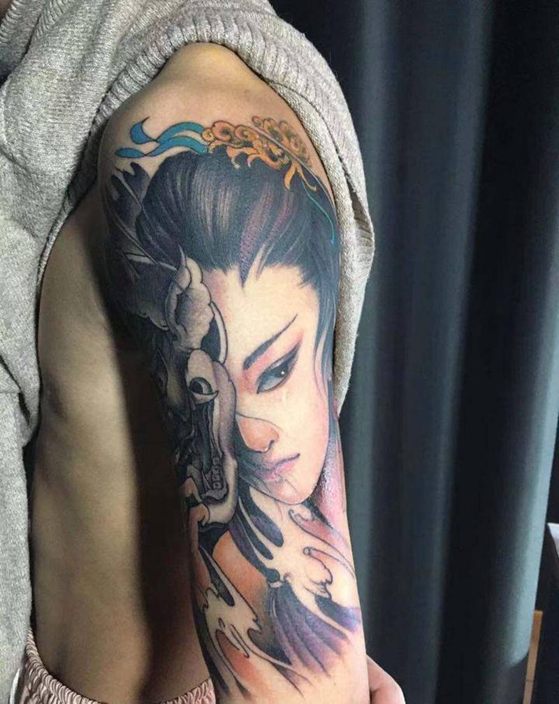 艺妓纹身图片_手臂手部新传统老传统纹身图案