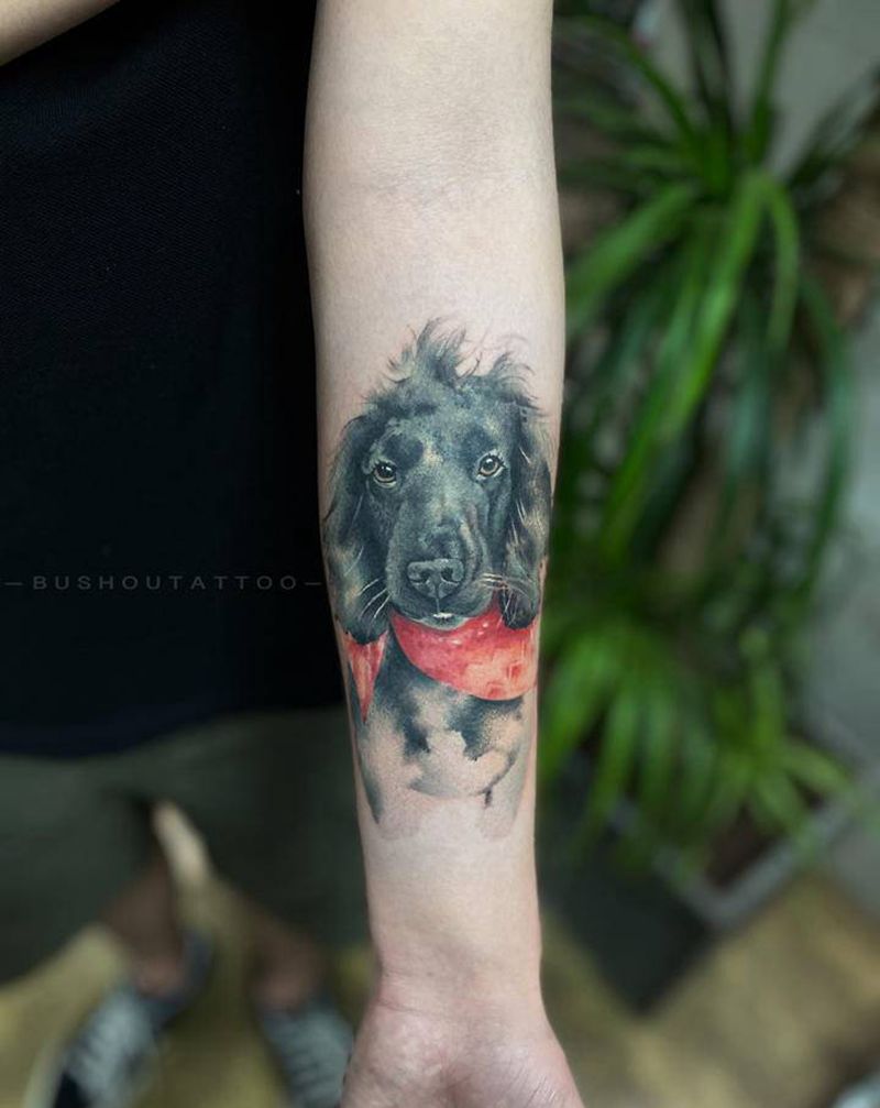 萌犬纹身图片_手臂手部水墨水彩纹身图案