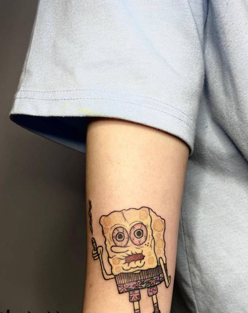 海绵宝宝纹身图片_手臂New School纹身图案
